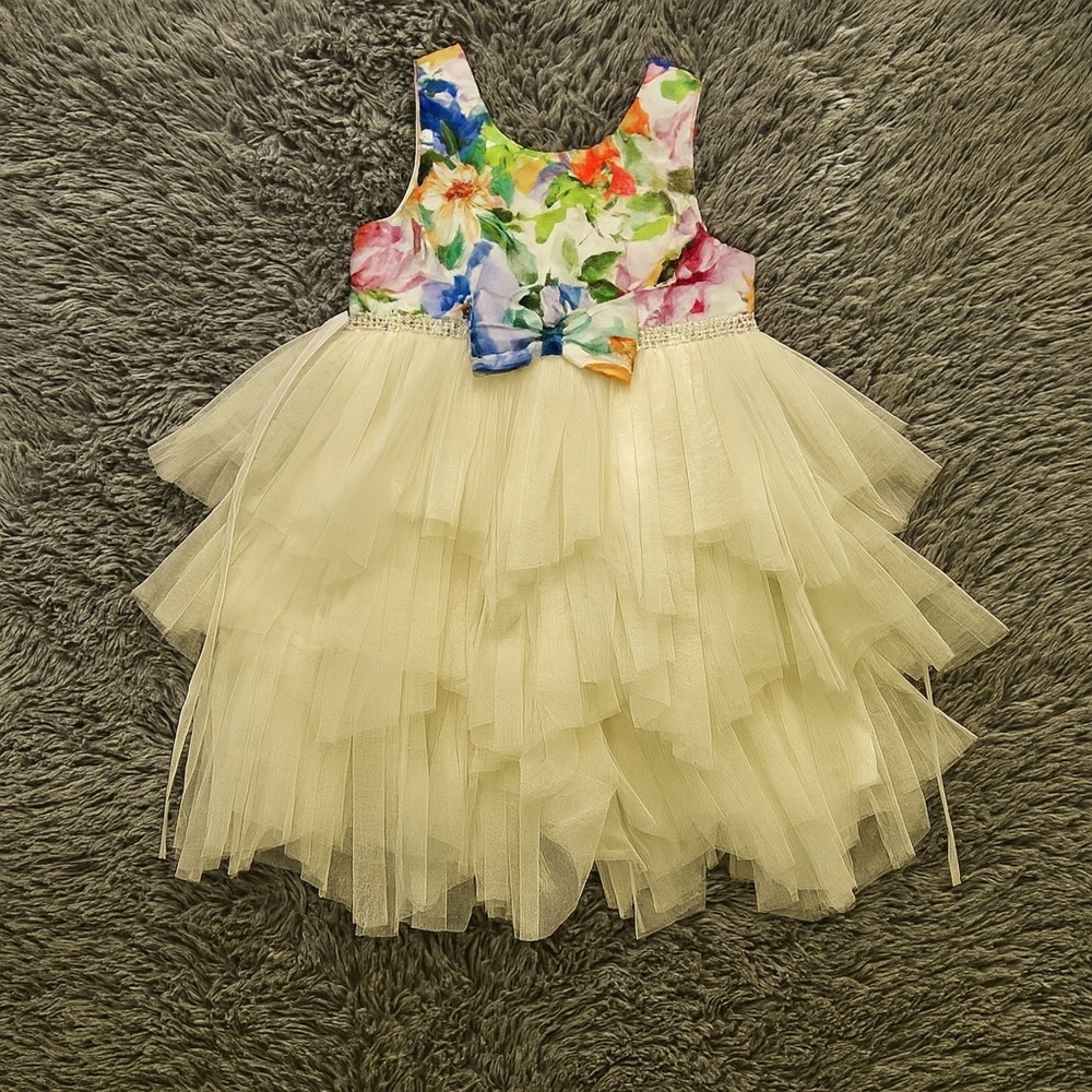 Couture Princess Floral Tulle Dress with Bow size 4